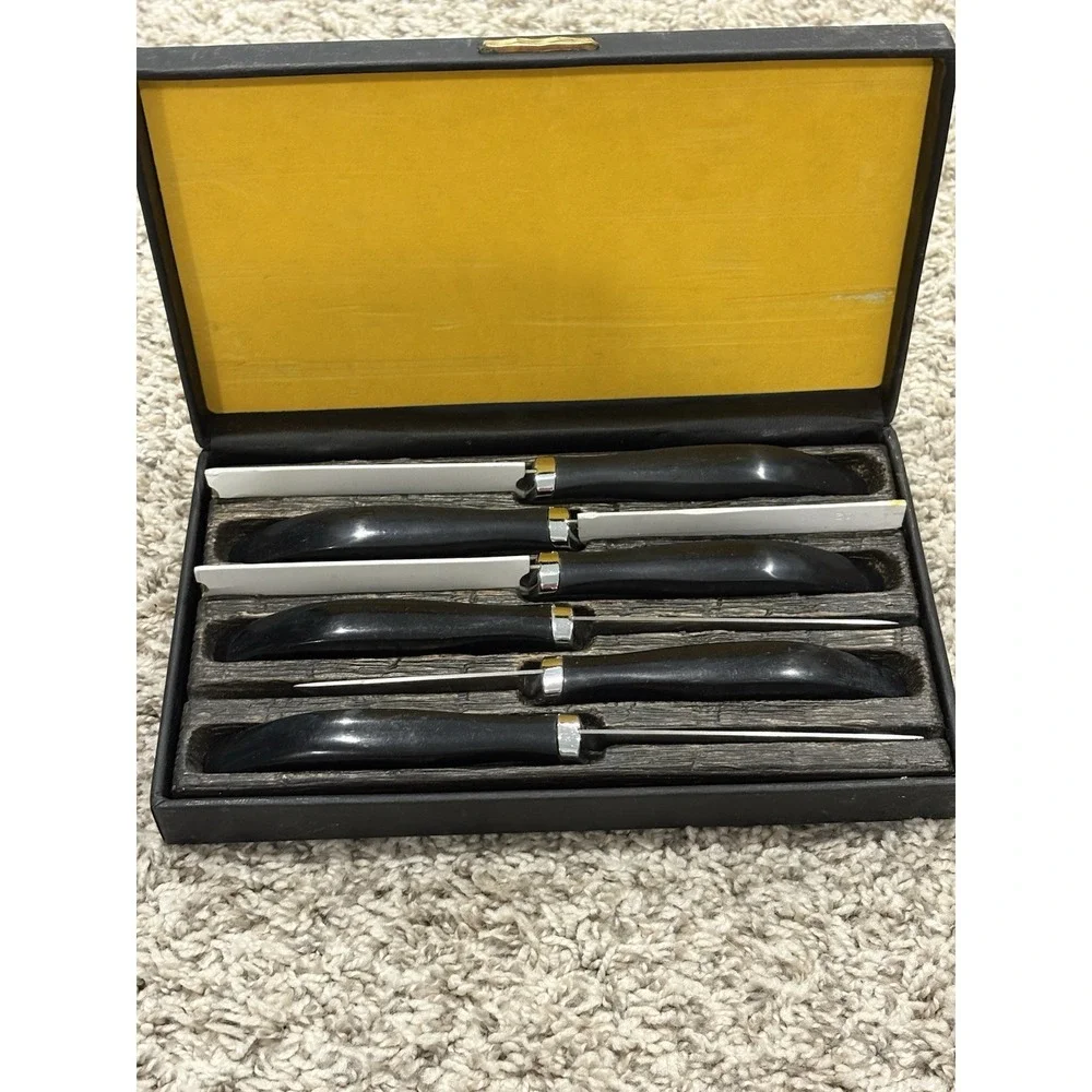 Vintage West Bend Steak Knives Set of 6 Hand Crafted USA Serrated Blades Boxed